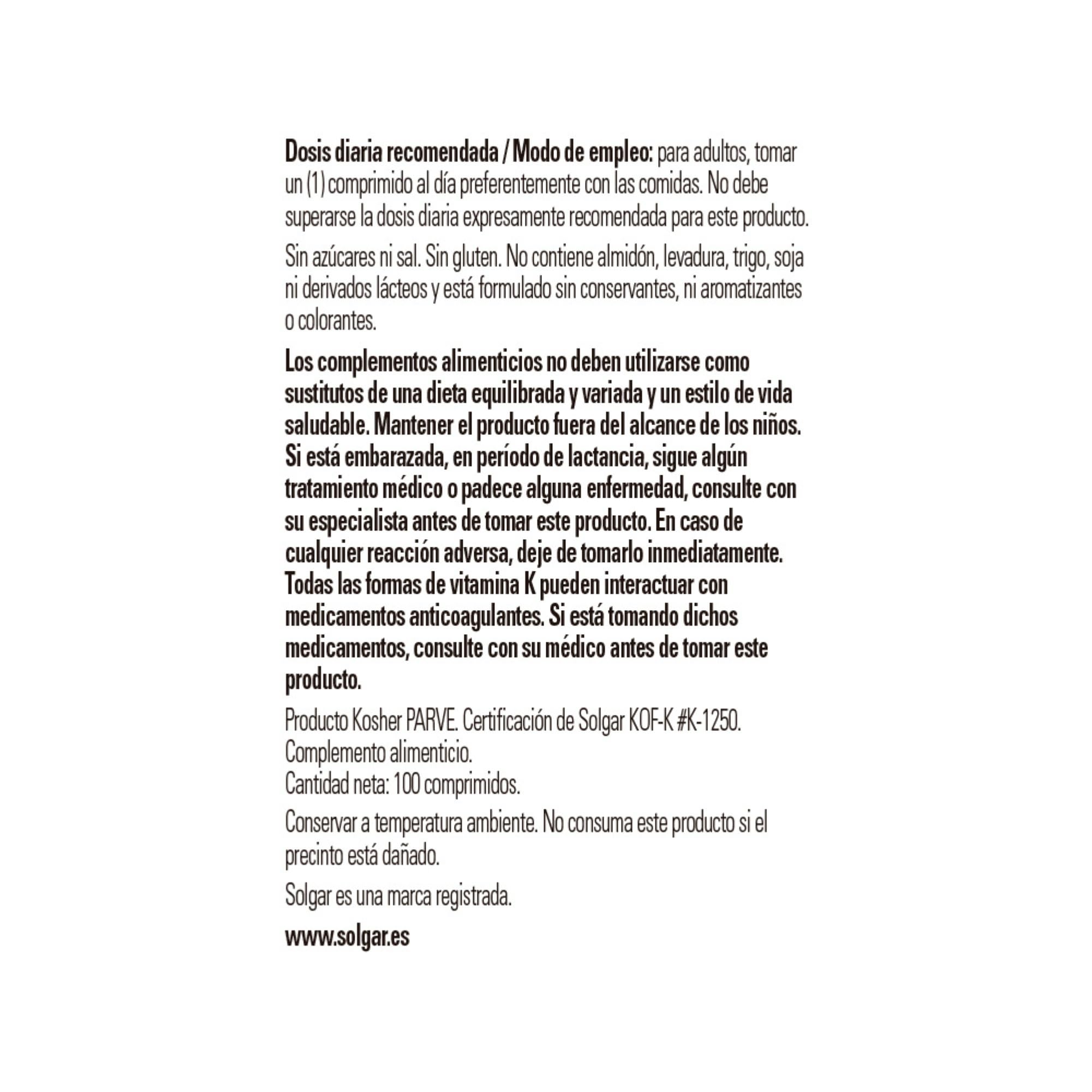 solgar-vitamina-k1-100-g-fitomenadiona-100-comprimidos image 2