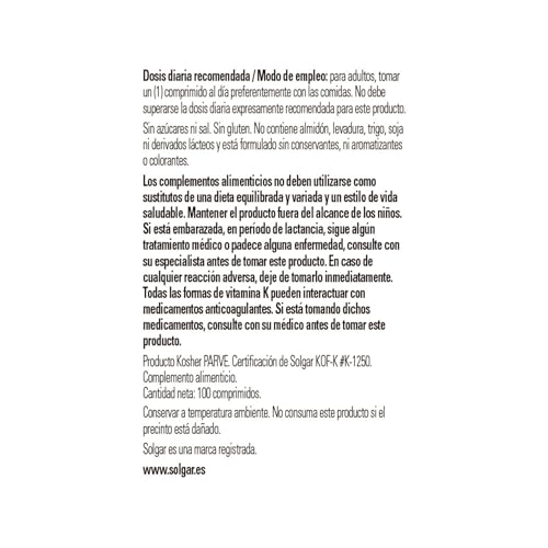 solgar-vitamina-k1-100-g-fitomenadiona-100-comprimidos image 5