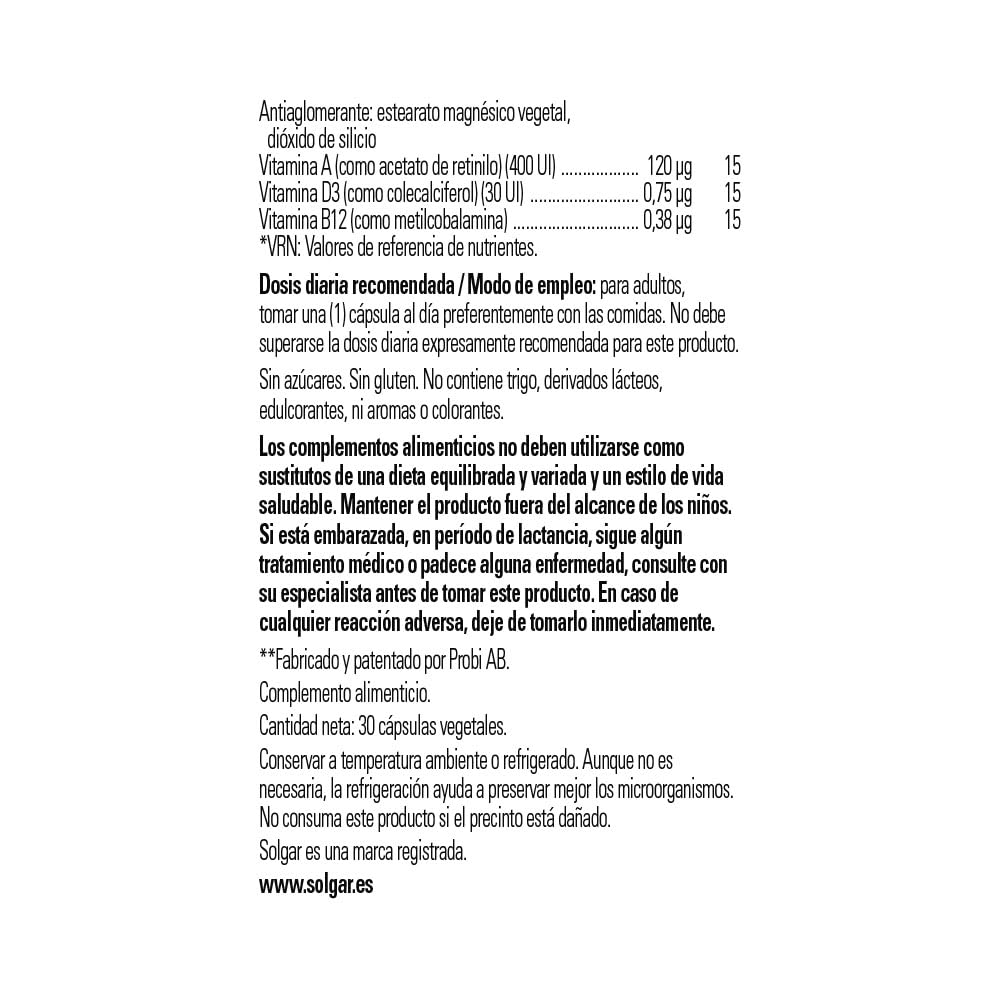 solgar-ultibio-immune-vitamina-a-d-y-b12-30-c-psulas-vegetales-con-lactobacillus image 2