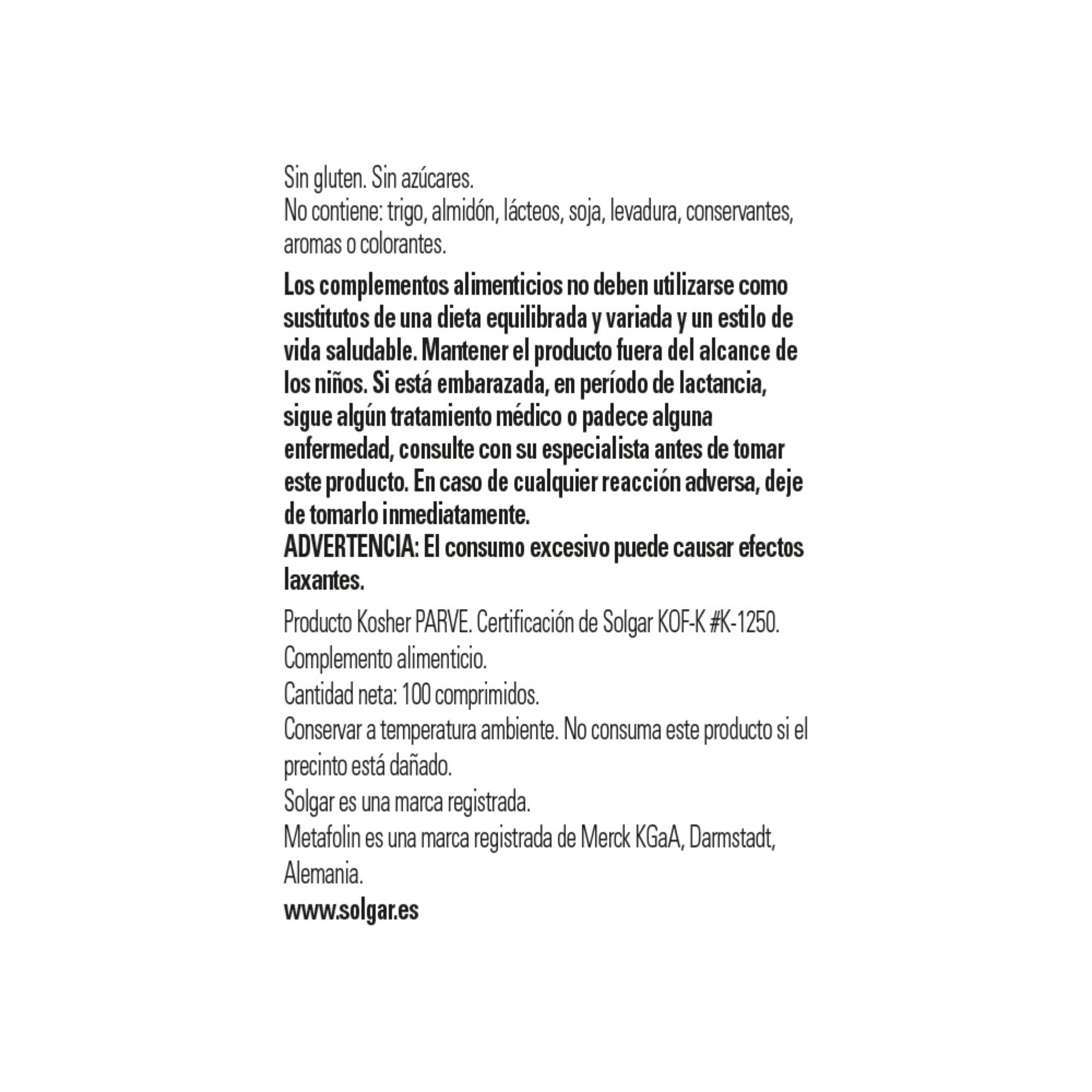 solgar-folato-metafolin-400-g-100-comprimidos-cido-f-lico-activo-para-el-embaraz image 2