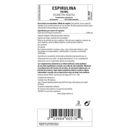 solgar-espirulina-vegetariana-750-mg-80-comprimidos-apto-para-veganos image 6